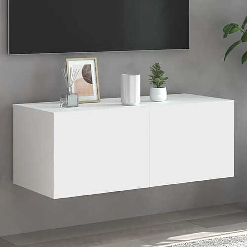 vidaXL Meuble TV mural avec lumières LED blanc 80x35x31 cm