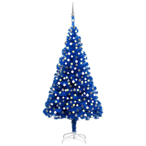 vidaXL Arbre de Noël artificiel pré-éclairé et boules bleu 210 cm PVC