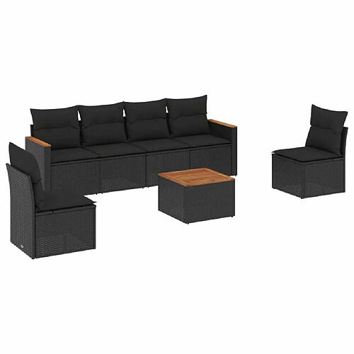 Maison Chic Ensemble Tables et chaises d'extérieur 7pcs avec coussins,Salon de jardin noir résine tressée -GKD377871