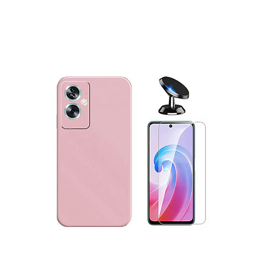 Kit de film en verre trempé de la couverture 5D + couvercle de silicone liquide + SuppOrt Magnétique Phonecare pour Oppo A79 5G - rose