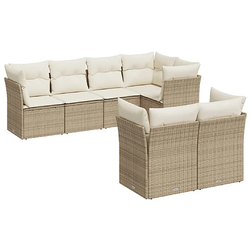 Maison Chic Salon de jardin avec coussins 7 pcs | Ensemble de Table et chaises | Mobilier d'Extérieur beige résine tressée -GKD35827