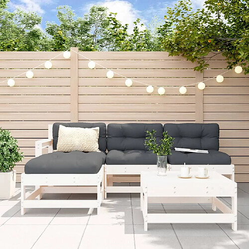 vidaXL Salon de jardin 5 pcs blanc bois massif de pin