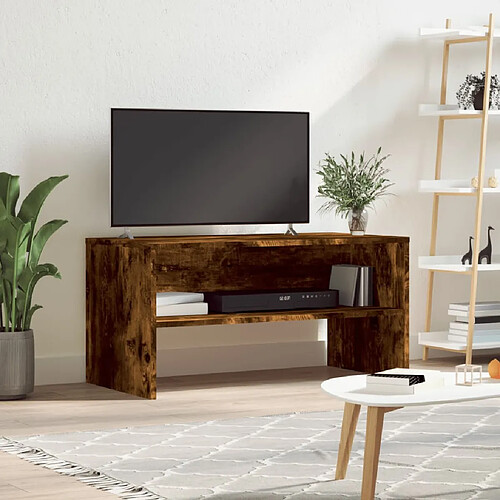 vidaXL Meuble TV chêne fumé 80x40x40 cm bois d'ingénierie