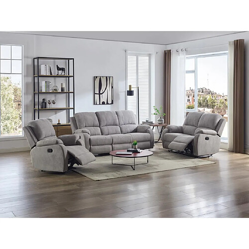 Vente-Unique Canapé 3 places, 2 places et fauteuil relax en microfibre gris clair BRODY