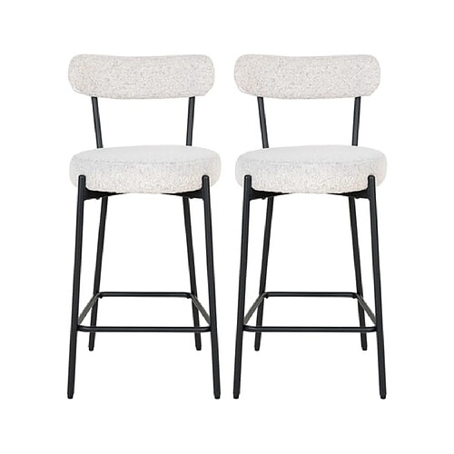 Mes Lot de 2 chaises de bar H65 cm en tissu bouclette blanc et métal noir