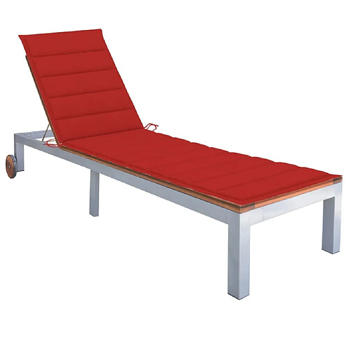 Maison Chic Chaise longue avec coussin | Bain de soleil Relax | Transat Bois d'acacia et acier galvanisé -GKD47034