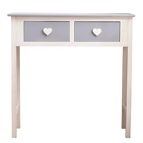 Mobili Rebecca Table Console 2 Tiroirs Bois Blanc Gris Shabby 80x80x30