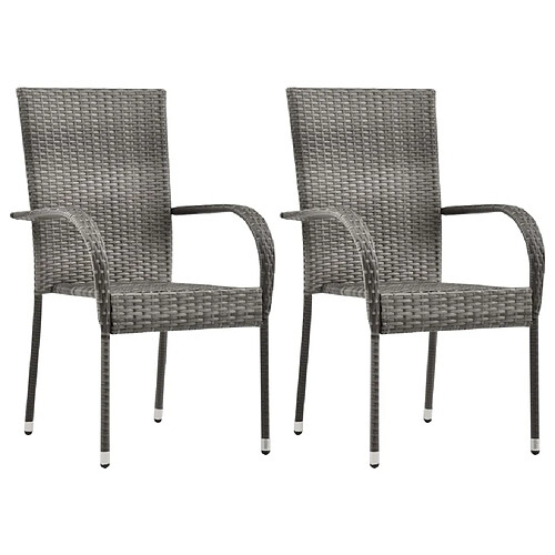 vidaXL Chaises empilables d'extérieur lot de 2 Gris Résine tressée