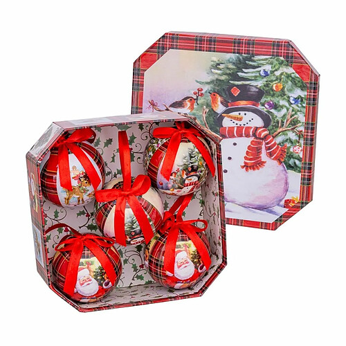 BigBuy Christmas Boules de Noël Rouge Multicouleur Papier Polyfoam Bonhomme de Neige 7,5 x 7,5 x 7,5 cm (5 Unités)