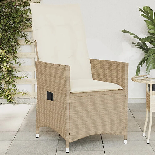 vidaXL Chaise inclinable de jardin avec coussins beige résine tressée