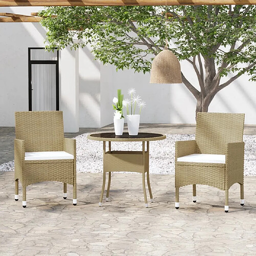 Salle à manger de jardin 3 pcs,Table et chaise à dîner Résine tressée Beige -MN83822