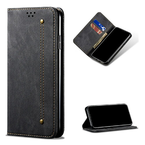 Etui en PU tissu de jeans auto-absorbé avec support noir pour votre Samsung Galaxy M31s