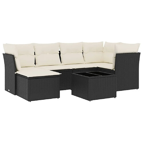 Maison Chic Salon de jardin 7 pcs avec coussins | Ensemble de Table et chaises | Mobilier d'Extérieur noir résine tressée -GKD72380