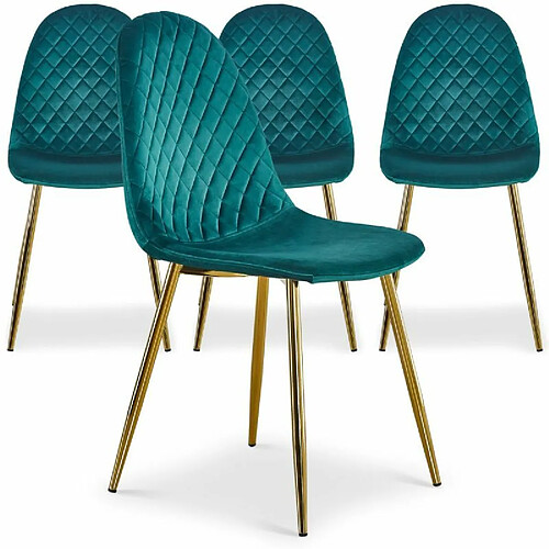 Paris Prix Lot de 4 Chaises en Velours Waynor 87cm Vert