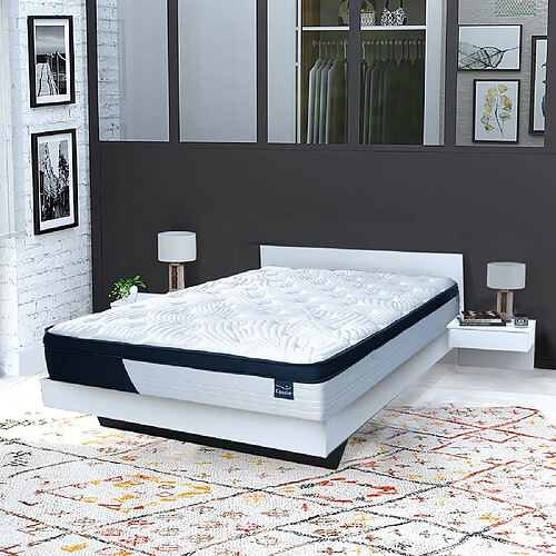 Le Quai Des Affaires Lit COOL 140x190 cm + 2 chevets + sommier + matelas CASSIE / Blanc