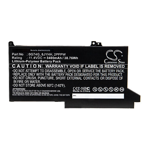 vhbw Batterie compatible avec Dell Latitude 12 5300, 7280, 7300, 7380, 7400, 7480 ordinateur portable Notebook (3400mAh, 11,4V, Li-polymère)