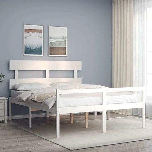 Maison Chic Lit adulte - Cadre Structure de lit avec tête de lit Contemporain blanc 160x200 cm bois massif -MN52131