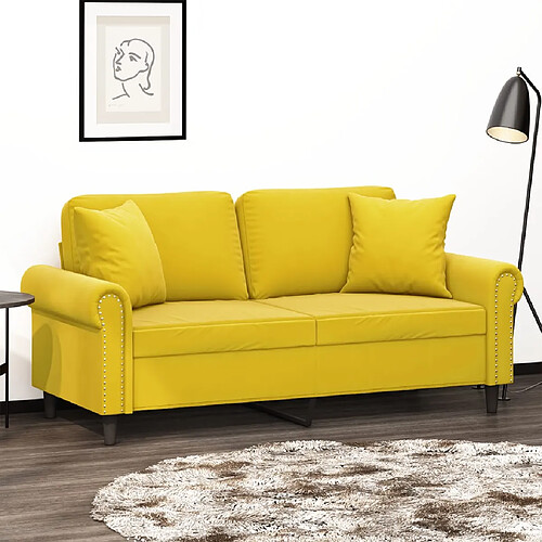 vidaXL Canapé 2 places avec oreillers décoratifs jaune 140 cm velours