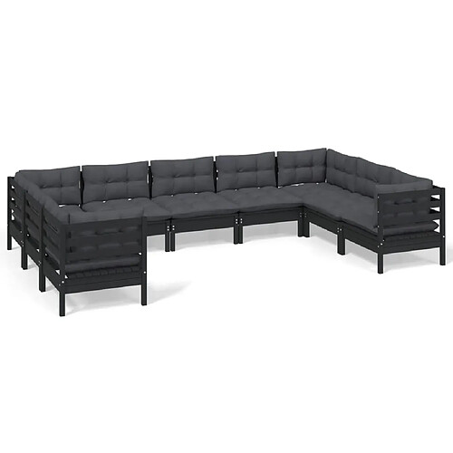 Maison Chic Salon de jardin 9 pcs + coussins - Mobilier/Meubles de jardin - Table et chaises d'extérieur Noir Bois de pin -MN91217