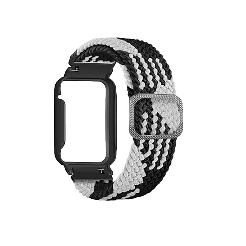 Bracelet en nylon élastique tressé pour votre Xiaomi Mi Band 7 Pro - Blanc noir/noir