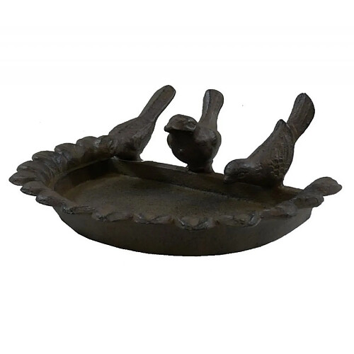 L'Héritier Du Temps Coupelle Bain à Oiseaux ou Mangeoire Intérieure Extérieure en Forme Demi Lune en Fonte Patinée Marron 7,5x16,5x19,5cm