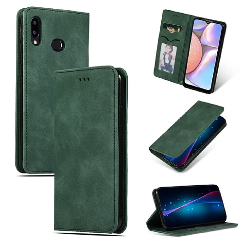 Wewoo Housse Coque Etui à rabat horizontal magnétique pour Galaxy A10S Retro Skin Feel Business Vert armée