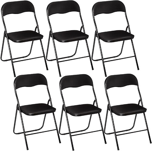 Toilinux Lot de 6 Chaises pliantes en PVC - Noir