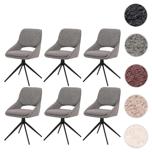 Mendler Lot de 6 chaises de salle à manger HWC-N73, chaise de cuisine, pivotante Auto-Return, tissu/textile Boucle (540g/m²) Oeko-Tex ~ gris