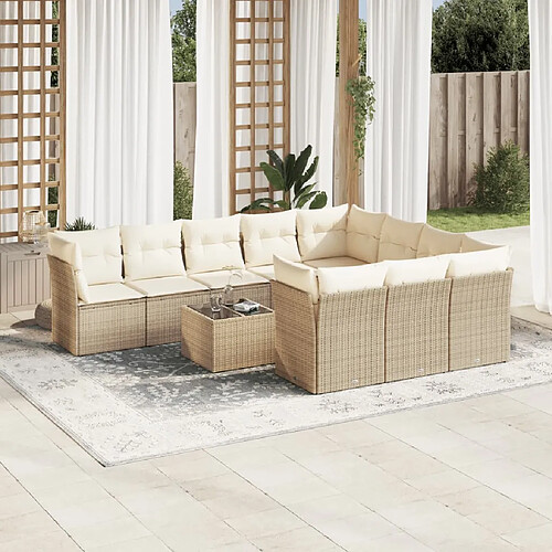 vidaXL Salon de jardin 11 pcs avec coussins beige résine tressée