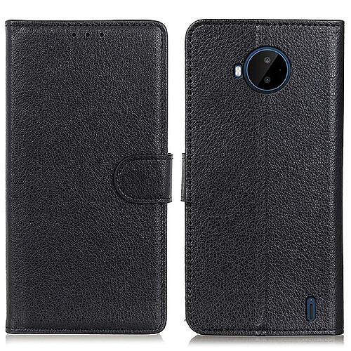 Etui en PU texture litchi, fermeture magnétique, noir pour votre Nokia C20 Plus