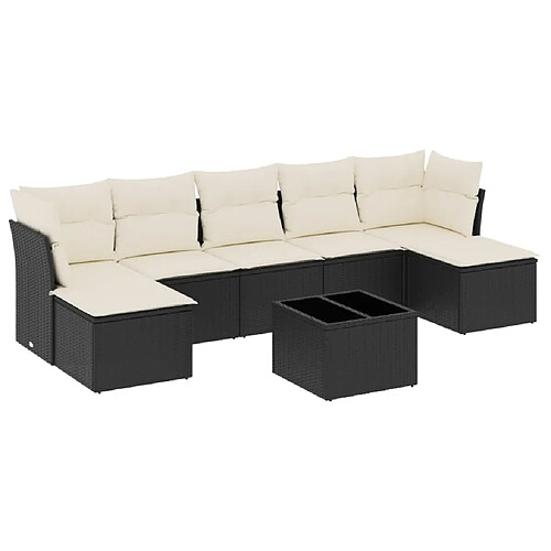 Maison Chic Salon de jardin 8 pcs avec coussins | Ensemble de Table et chaises | Mobilier d'Extérieur noir résine tressée -GKD12816