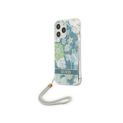 Guess Maroquinerie Guess Coque pour Apple iPhone 13 Pro Flowers avec lanière nylon Bleu