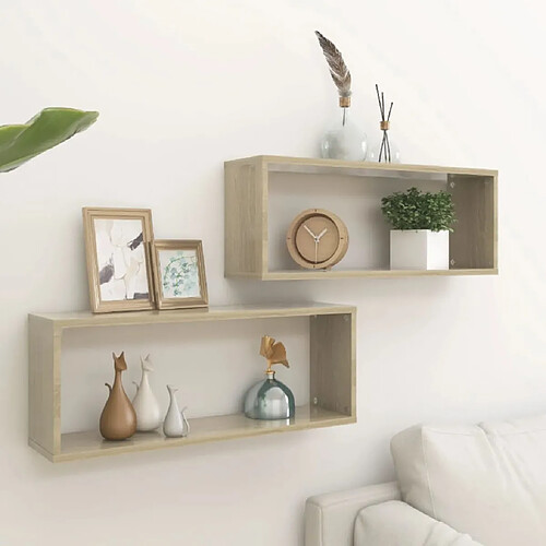 Maison Chic Lot de 2 Étagères cube murales,Etagère de rangement flottantes Chêne sonoma 60x15x23 cm Aggloméré -MN41168