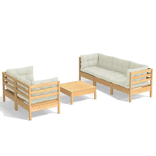 Maison Chic Salon de jardin 6 pcs + coussins - Mobilier/Meubles de jardin - Table et chaises d'extérieur crème Bois de pin -MN73882