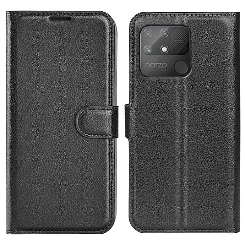 Etui en PU texture litchi, magnétique avec support, noir pour votre Realme Narzo 50A