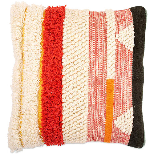 ICONIK INTERIOR Coussin carré design boho Bali en coton et laine, coussin + rembourrage - Evonne Multicolore