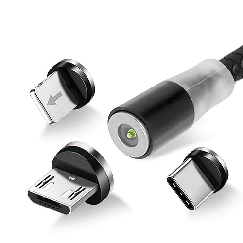 Avizar Câble USB vers Lightning, USB-C et Micro-USB Charge 2.4A 1m - Noir