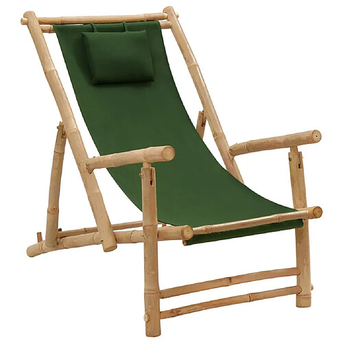 Maison Chic Chaise de terrasse jardin,fateuill d'extérieur Bambou et toile Vert -GKD51472