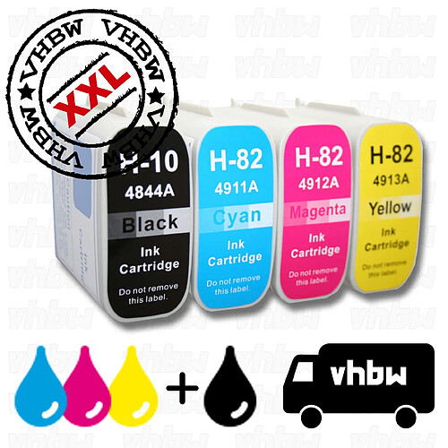 vhbw 4x cartouche d'encre compatible lot pour HP 10, 82