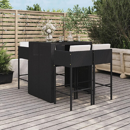 vidaXL Ensemble de bar de jardin 5 pcs avec coussins noir poly rotin