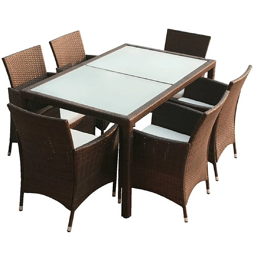 Maison Chic Mobilier à dîner 7 pcs de jardin avec coussins - Ensemble table et chaises d'extérieur - Salon/Mobilier de jardin classique Résine tressée Marron -MN28261