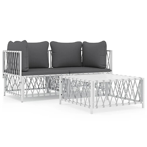 Maison Chic Salon de jardin 3 pcs avec coussins - Table et chaises d'extérieur - Mobilier/Meubles de jardin Moderne blanc acier -MN25910