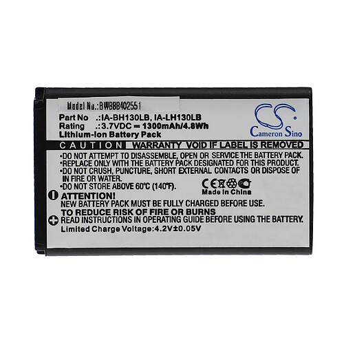 vhbw Batterie compatible avec Samsung SMX-C20RP, SMX-C24BP, SMX-K40BP, SMX-K40EDC, SMX-K40, SMX-C24 caméra vidéo caméscope (1300mAh, 3,7V, Li-ion)