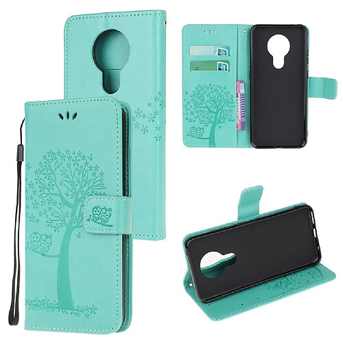 Etui en PU empreinte chouette arborescente avec flip cyan pour votre Nokia 5.3