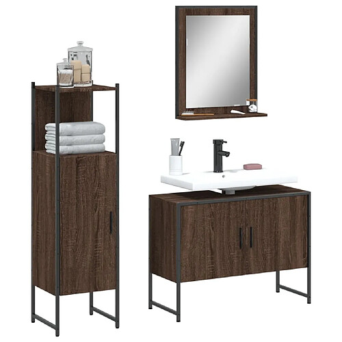 ComfortXL Ensemble D'armoires De Salle De Bain 3 Pièces Chêne Marron