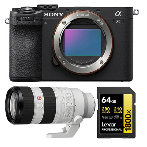 Sony Alpha A7C II Body Noir Boîtier +Sony FE 70-200mm f2.8 GM OSS II (SEL70200GM2)+Lexar 64GB Professional 1800x UHS-II SDXC Memory Card