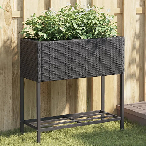 vidaXL Jardinière avec étagère noir résine tressée