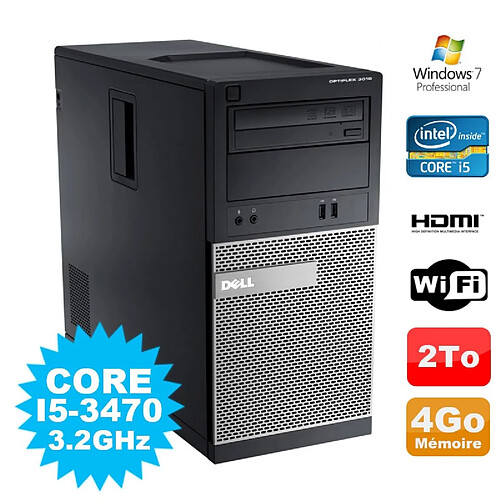 PC Tour DELL Optiplex 3010 MT Intel I5-3470 Graveur 4Go 2000Go HDMI Wifi W7 · Occasion