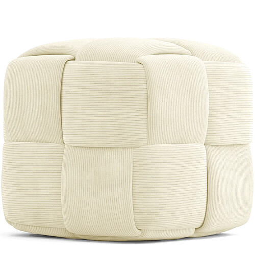 ICONIK INTERIOR Pouf Carré Tapissé en Velours Côtelé - Design Moderne - Cube Ivoire