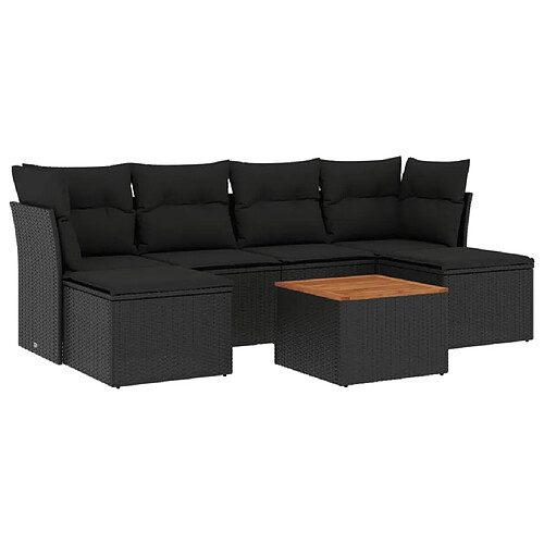 Maison Chic Ensemble Tables et chaises d'extérieur 7pcs avec coussins,Salon de jardin noir résine tressée -GKD749381